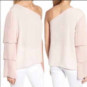Chelsea 28 pink one shoulder tiered sleeve blouse